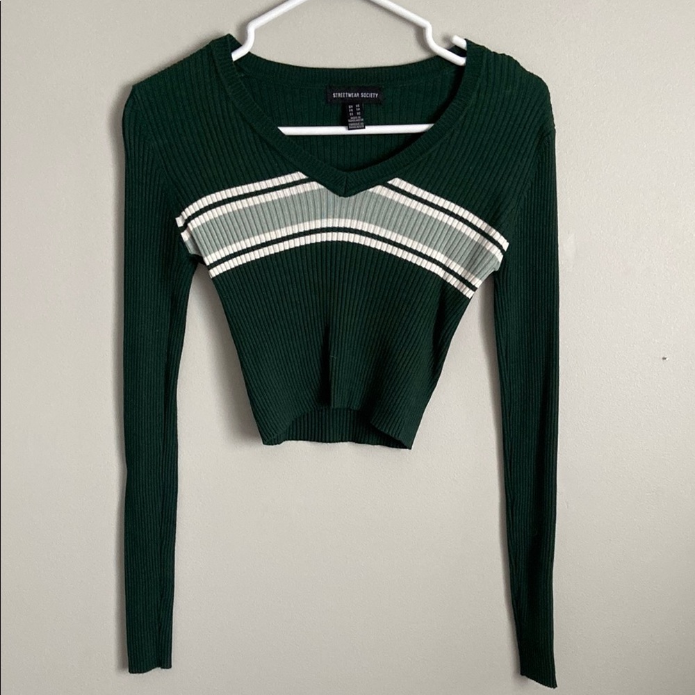 Streetwear Society Green Ribbed Crop Blouse